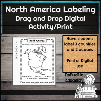 Preview of FREE North America Map Labeling Drag and Drop or Print  (Distance Learning)