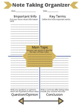 Preview of FREE Note Taking Organizer | ONLINE Ready! | Interactive | Student Focused
