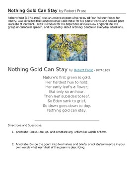 Preview of FREE | "Nothing Gold Can Stay" by Robert Frost | Spring Poetry Analysis Activity