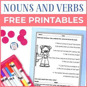 Preview of Nouns and Verbs Identification Practice | FREE Printable Worksheets