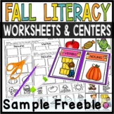 FREE Nouns and Verbs Fall Grammar Center and Worksheets 