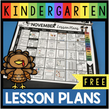 Preview of FREE November Lesson Plans for Kindergarten - Thanksgiving Distance Learning