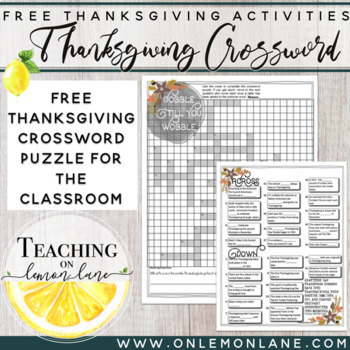 Preview of FREE November Thanksgiving Turkey Crossword Puzzle Activities Coloring Pages