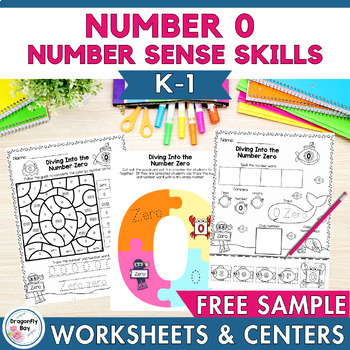 Preview of FREE Number 0 Number Sense Worksheets and Center Activities Number of the Day