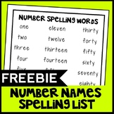 FREE Number Names Spelling List