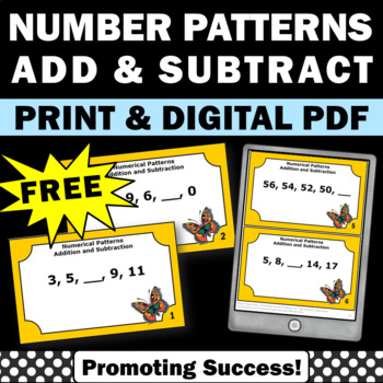 Preview of FREE Number Patterns Task Cards Arithmetic Patterns Rules Review Games SCOOT