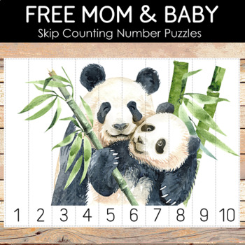 Preview of FREE Number Sequencing and Skip Counting Puzzles - Mom and Baby Animals