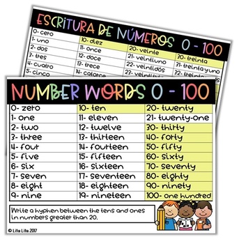 Preview of FREE Number words 1-100 English-Spanish