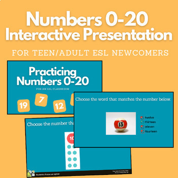 Preview of FREE Numbers 0-20 Interactive Presentation for Teen/Adult ESL Newcomers