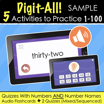 Preview of FREE Numbers 1-100 Audio Quizzes and Audio Flash Cards for Google Slides