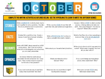 Preview of FREE OCTOBER Writing Prompts | Interactive Writing Task Calendar