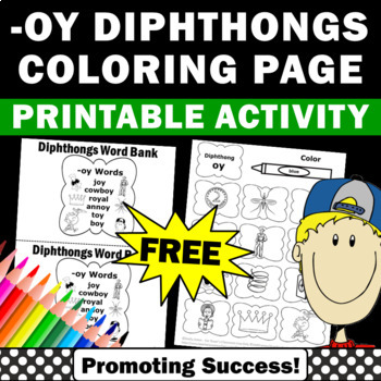 Preview of FREE Phonics Diphthongs Worksheets OY Coloring Pages