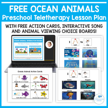 Preview of FREE Ocean Animal Preschool Speech Teletherapy Lesson Plan Distance Learning