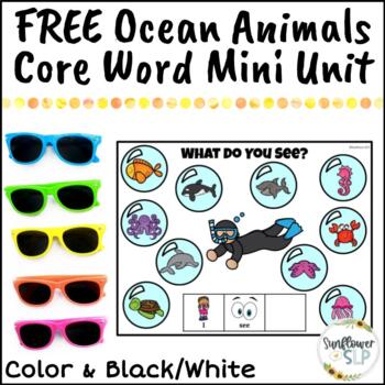 Preview of FREE Ocean Animals Core Vocabulary Word Activities for Speech Therapy