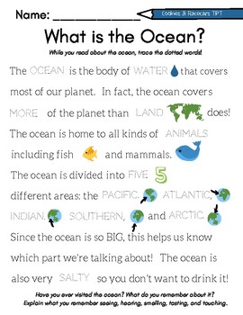 Preview of FREE Ocean Worksheets for PreK and Kindergarten (8 Pages)