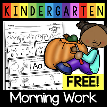 Preview of FREE October Morning Work for Kindergarten Worksheets Pumpkins Homework