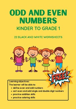 Preview of FREE Odd and Even Numbers for Kinder to Grade 1, 22 worksheets