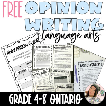 Preview of Free Ontario News Article Annotation & Opinion Writing | Language Arts | NO PREP