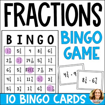Preview of FREE Add, Subtract, and Multiply Fractions Review BINGO Game - Set of 10 Cards