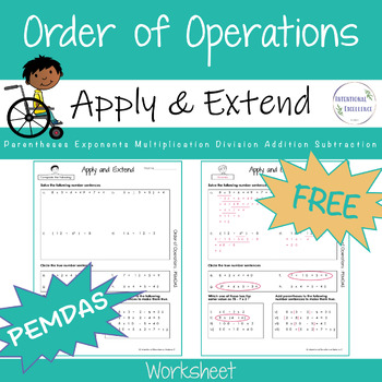 Preview of FREE Order of Operations PEMDAS WORKSHEET 5th - 6th Grade Math Review Homework