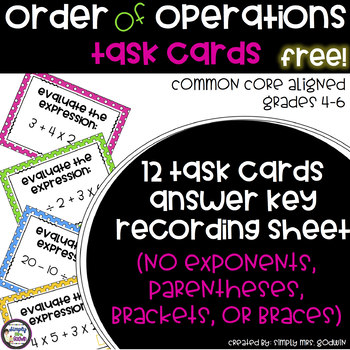 Preview of Order of Operations Task Cards FREE