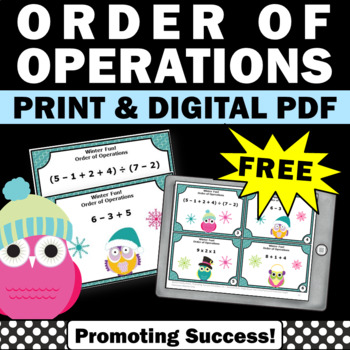 Preview of FREE Order of Operations Task Cards Winter Math Activities SCOOT Game