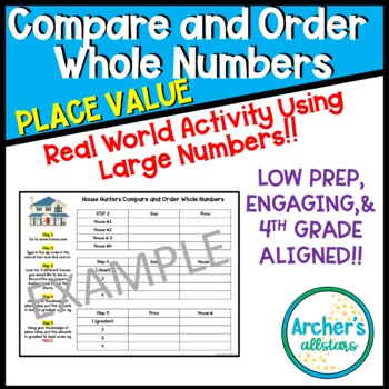 Preview of FREE Ordering Whole Numbers Real World House Hunters Activity Large Numbers