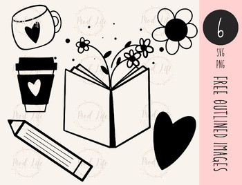 FREE Outlined Digital Pencil, Coffee, Books Svg Png Clip Art Vinyl Cutting