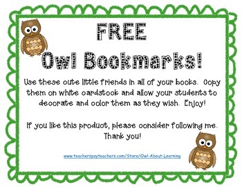 Free Owl Bookmarks 