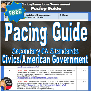 Preview of PACING GUIDE - UNIT PLANS - Civics - U.S. Government - Secondary - FREE