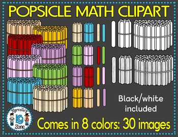 Preview of POPSICLE MATH CLIP ART- Popsicle stick clipart- 100'S,  10'S AND 1'S CU OK