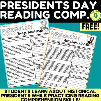 Preview of FREE-PRESIDENTS' DAY READING COMPREHENSION-2 LEVELS-R.I.1,2,3,6 &10✏