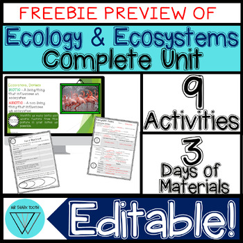 Preview of FREEBIE Ecology & Ecosystems Unit: MS-LS2 Biotic - Abiotic & Levels Activities