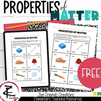 Preview of FREE - PROPERTIES OF MATTER Worksheet/Google Classroom/Distance Learning/Digital