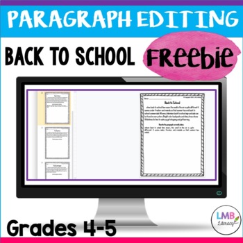 Preview of FREE Paragraph Editing Sample, Back to School Themed Activities Grades 4-5