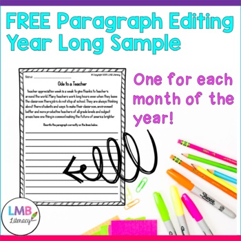 Preview of FREE Paragraph Editing for Every Month of the Year - Back to School