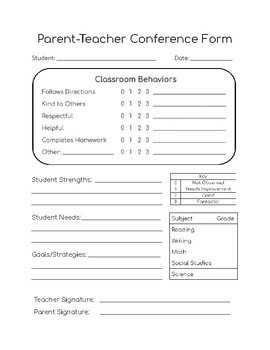 FREE Parent Teacher Conference Form and Conference Log - Elementary Grades