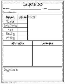 FREE Parent-Teacher Conference Forms by Fifth Grade Foxes | TPT