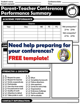 Preview of FREE Parent-Teacher Conferences Preparation Worksheet