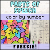 FREE Parts of Speech Review Color by Number Worksheet Colo