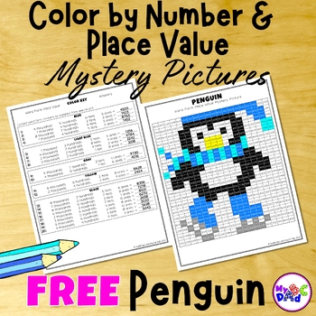 Preview of FREE Color by Number and Place Value Penguin Mystery Picture Activities