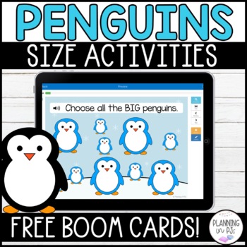 Preview of FREE Penguin Size Comparing Digital Boom Cards™ | Size Sorting Ordering Winter