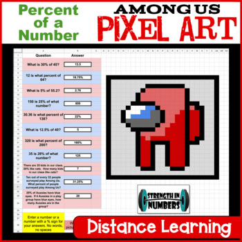 Preview of FREE Percent of a Number Among Us PIXEL ART Distance Learning Google Sheets