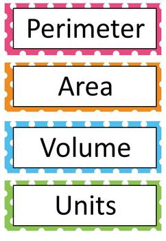 FREE Perimeter, Area & Volume Word Wall - 20 words by Bayside Math Teacher