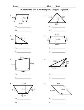 Preview of FREE Perimeter and Area of Parallelograms, Triangles, and Trapezoids