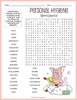 Preview of FREE Personal Hygiene Word Search Puzzle Worksheet Activity