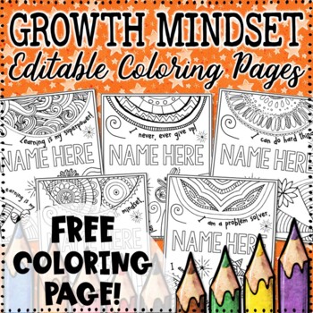 Preview of FREE Growth Mindset Coloring Page - Editable