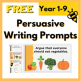 FREE Persuasive Writing Prompts Year/Grade 1-9