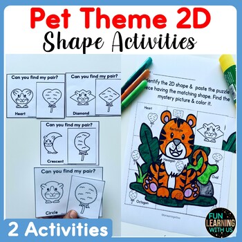 Preview of FREE Pets 2D Shapes Task Cards Puzzle Math Centers for Kindergarten & Grade 1