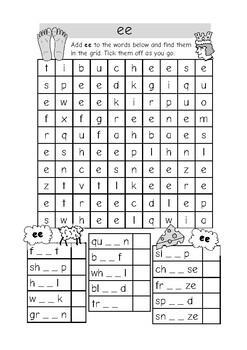 Preview of FREE Phonics Word Search /ee/ Illustrated Fun Learning